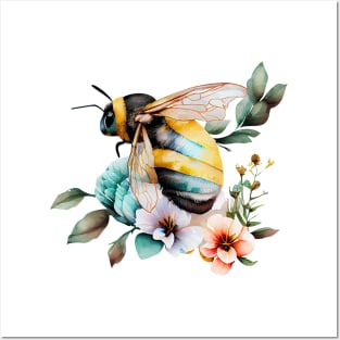 Floral Bee Watercolor Posters and Art